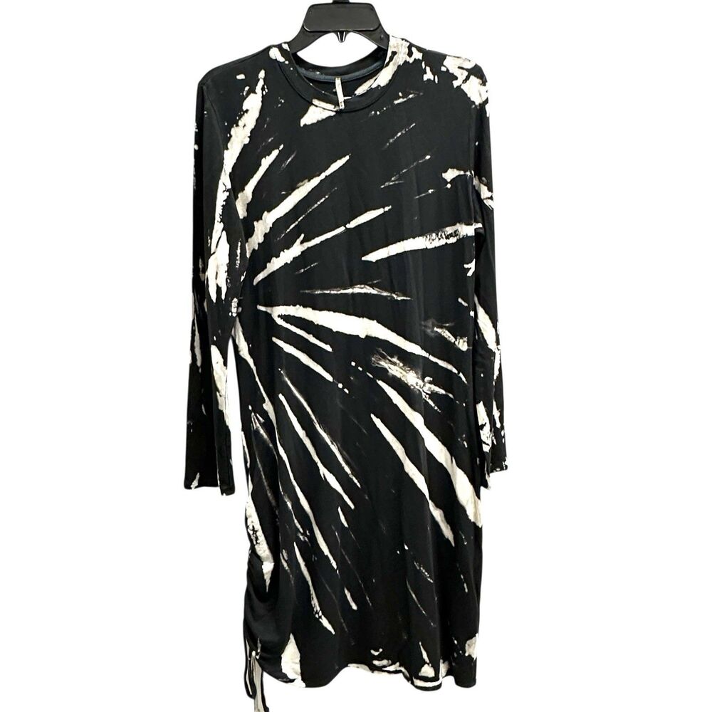 Pete Womens Black/White Tie Dye Long Sleeve Bodycon Side Tie Ruching Dress Sz M